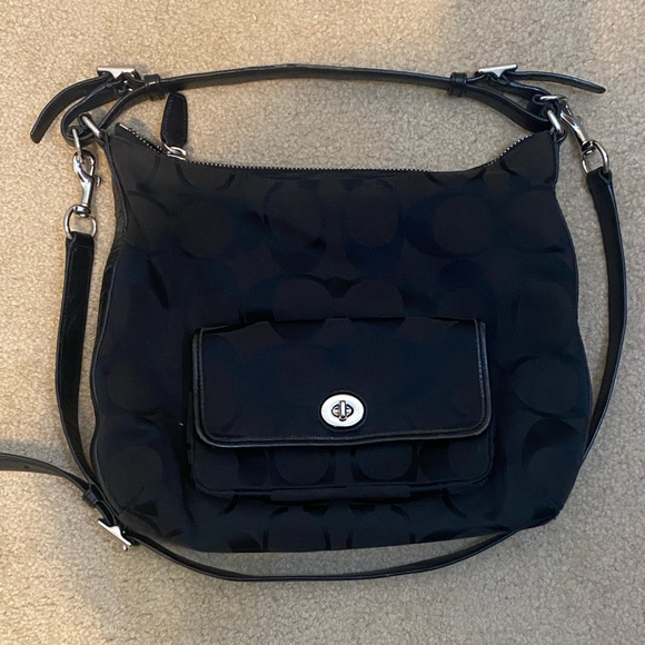 COACH  MONOGRAM CANVAS SHOULDER / CROSSBODY TOTE BAG BLACK - Picture 2 of 7